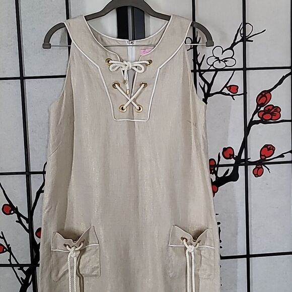 Lilly Pulitzer Sleeveless Linen Mini with Lace-Up Detail - Picture 3 of 11